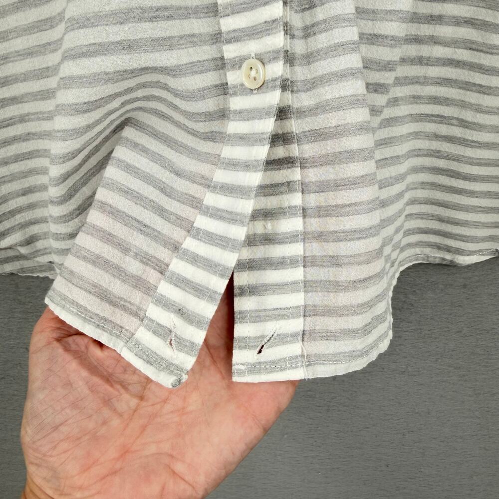 Steven Alan Gray White Stripe Waist Wrap Button Up 100% Cotton 3/4 Sleeve Top - Picture 10 of 11